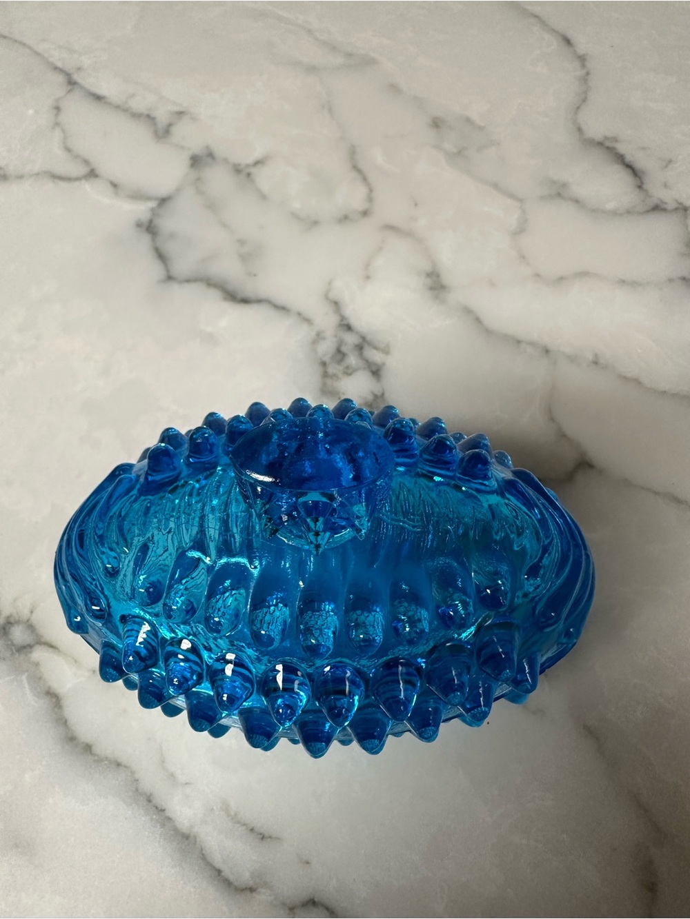 vintage blue hobnail glass covered candy dish - Picture 3 of 7